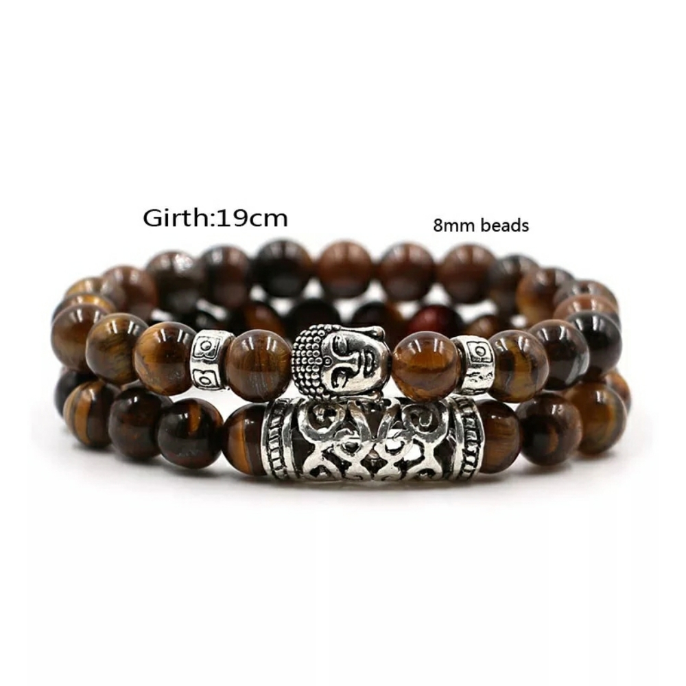 2 PC's tiger eye, black lava stone Buddha Bracelet